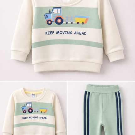 Boys Tractor Print Sweatshirt & Jogger Set – Keep Moving Ahead (2-Piece Outfit)