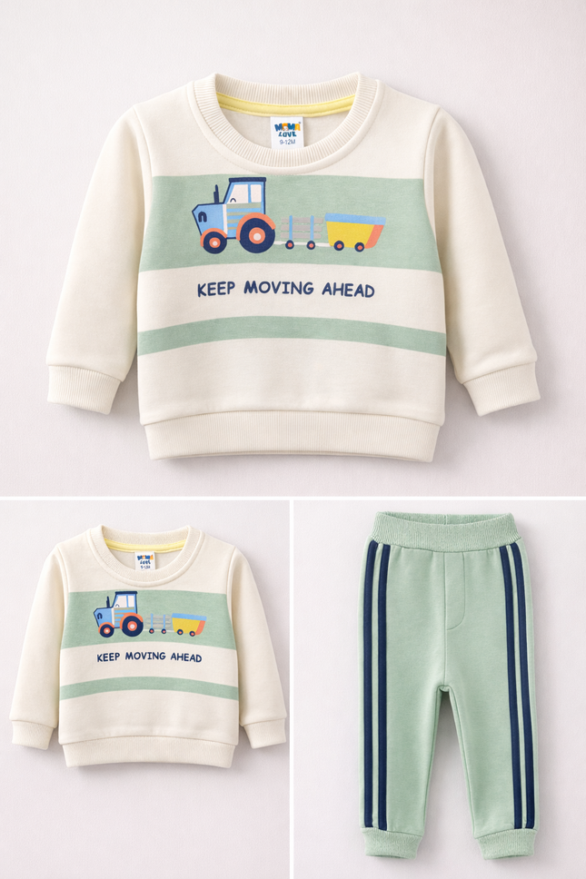 Boys Tractor Print Sweatshirt & Jogger Set – Keep Moving Ahead (2-Piece Outfit)