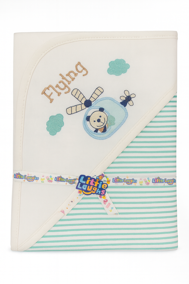 🧸 Flying Adventure – Little Laughs Baby Hooded Towel