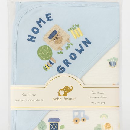 🚜 Bebe Favour “Home Grown” Hooded Receiving Blanket – Cozy Comfort for Your Little Sprout