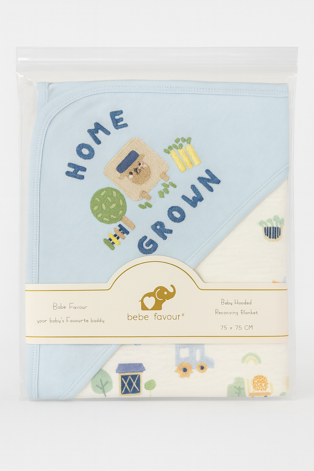 🚜 Bebe Favour “Home Grown” Hooded Receiving Blanket – Cozy Comfort for Your Little Sprout