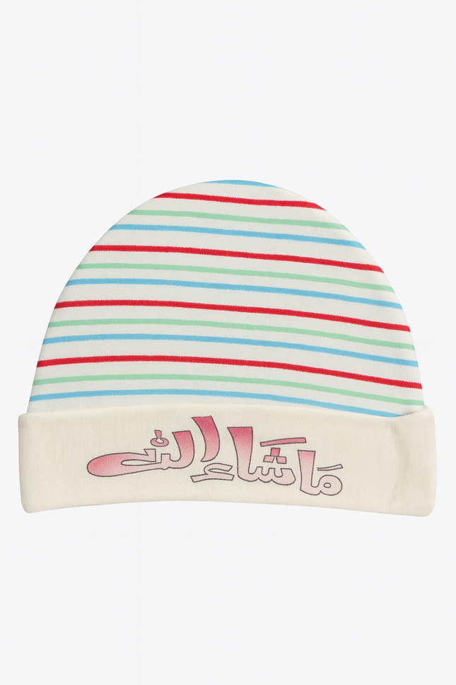 Mamalove Baby Cap – Multicolor Striped “Masha Allah” Cotton Hat