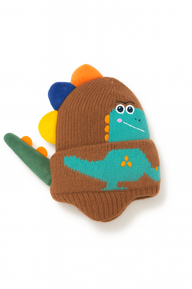 Adorable Dinosaur Knit Beanie for Kids – Warm Winter Hat with Colorful Spikes & Tail