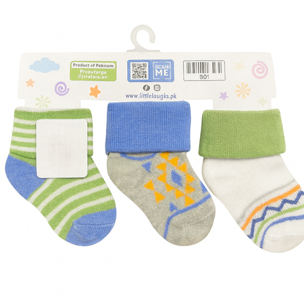 Little Laughs Baby Socks Set (3 Pairs) – Soft Cotton Mix for Boys with Fun Patterns