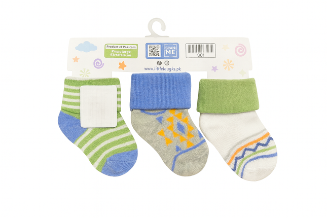 Little Laughs Baby Socks Set (3 Pairs) – Soft Cotton Mix for Boys with Fun Patterns