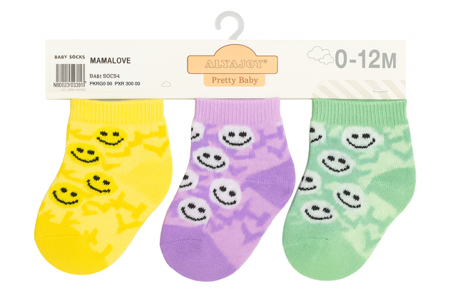MAMALOVE Baby Socks (3 Pairs) – Colorful Smiley Face Design for 0–12 Months
