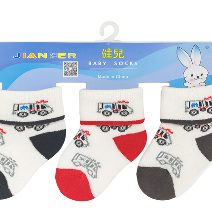 JIANER Baby Socks Set (3 Pairs) – Soft Cotton Socks with Cute Truck Design