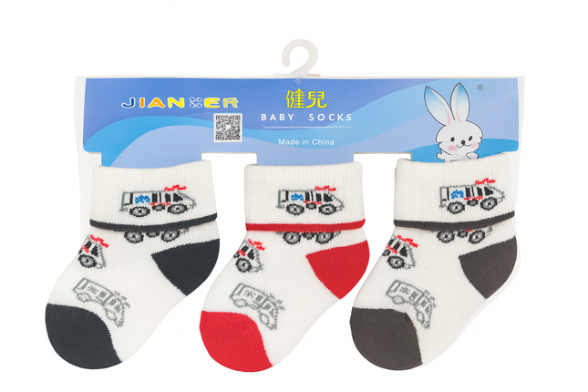JIANER Baby Socks Set (3 Pairs) – Soft Cotton Socks with Cute Truck Design