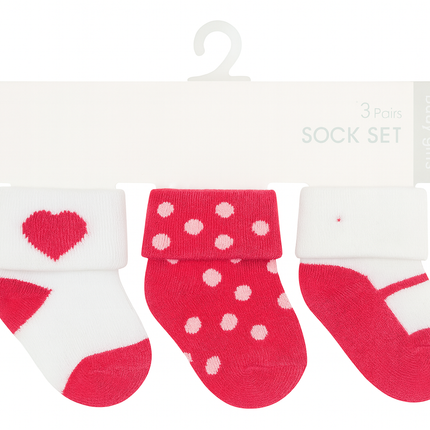Baby Girl Socks Set (3 Pairs) – Soft Cotton Heart & Polka Dot Design for Newborns