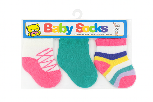 Colorful Baby Socks Set (3 Pairs) – Soft Cotton Blend Infant Socks for Everyday Comfort