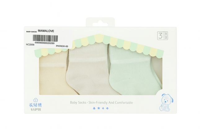 MAMALOVE Baby Socks Set (3 Pairs) – Soft Cotton, Skin-Friendly & Breathable