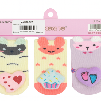 MAMALOVE Baby Socks (3 Pairs) – Soft Animal & Heart Design for 0–6 Months