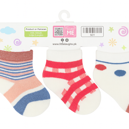 Little Laughs Baby Socks Set (3 Pairs) – Soft Cotton Infant Socks with Fun Patterns