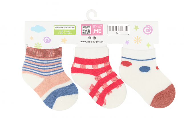 Little Laughs Baby Socks Set (3 Pairs) – Soft Cotton Infant Socks with Fun Patterns