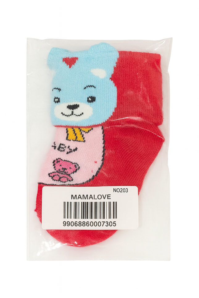 MamaLove Baby Socks – Soft Red Infant Socks with Cute Bear Design