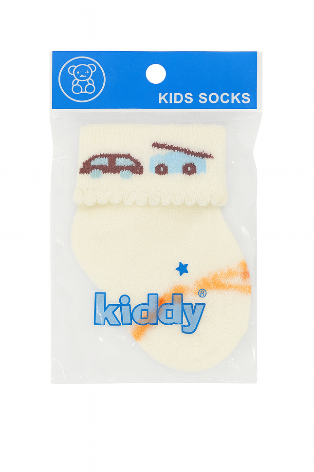Kiddy Cream Baby Socks with Car Design – Soft Cotton Infant Socks
