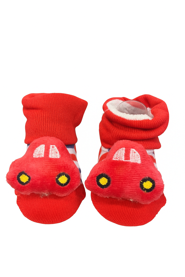 Relaxtex Baby Socks – Red Car Design Soft Cotton Booties for Infants