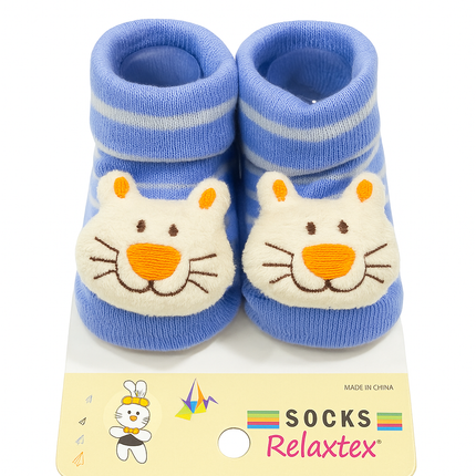 Relaxtex Baby Socks – Soft Blue Tiger Design for Newborns