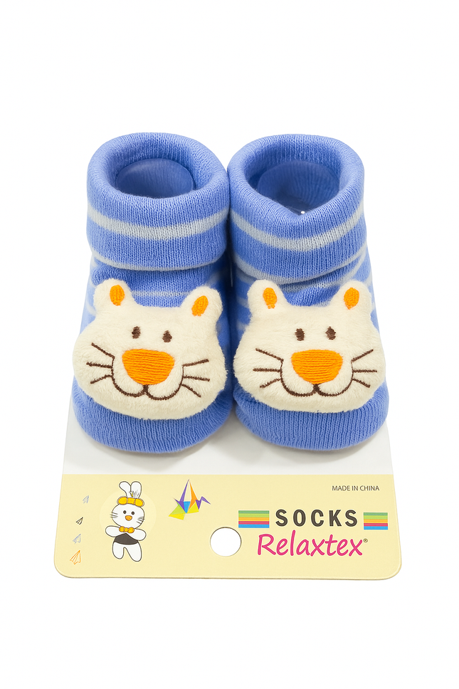 Relaxtex Baby Socks – Soft Blue Tiger Design for Newborns