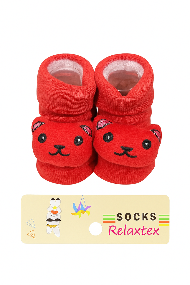 Relaxtex Baby Socks – Soft & Cute Red Bear Design for Newborns