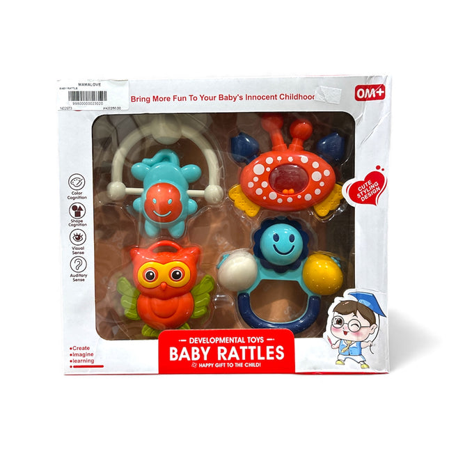 Baby Rattles Developmental Toy Set – 4 Pcs Colorful & Safe Rattles for Infants (0M+)
