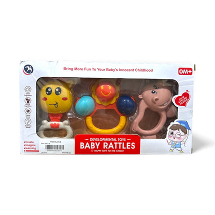 Baby Rattles Developmental Toy Set – 3 Pcs Colorful Infant Rattle Toys (0M+)