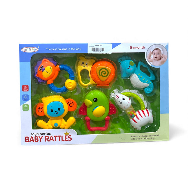 Baby Rattles Toy Set – 6 Pcs Colorful Animal Rattles for Infants (3M+)