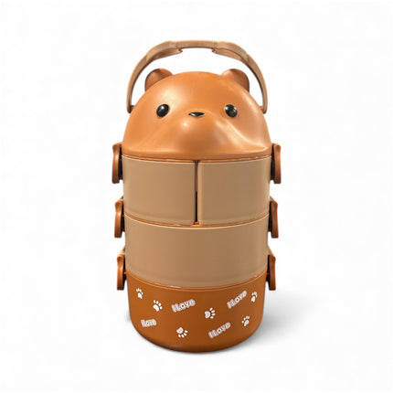 3-Layer Bear Lunch Box – Brown Stackable Food Container