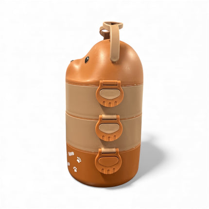 3-Layer Bear Lunch Box – Brown Stackable Food Container