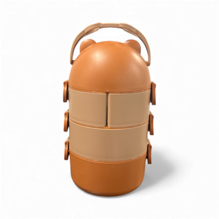 3-Layer Bear Lunch Box – Brown Stackable Food Container