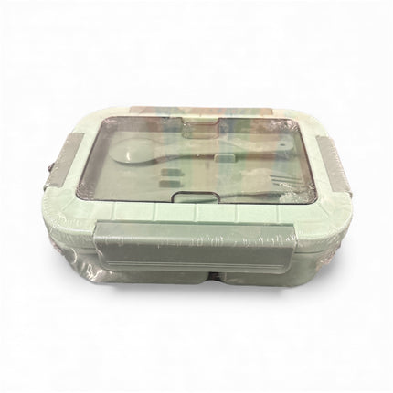 3-Compartment Lunch Box with Spoon & Fork – Green