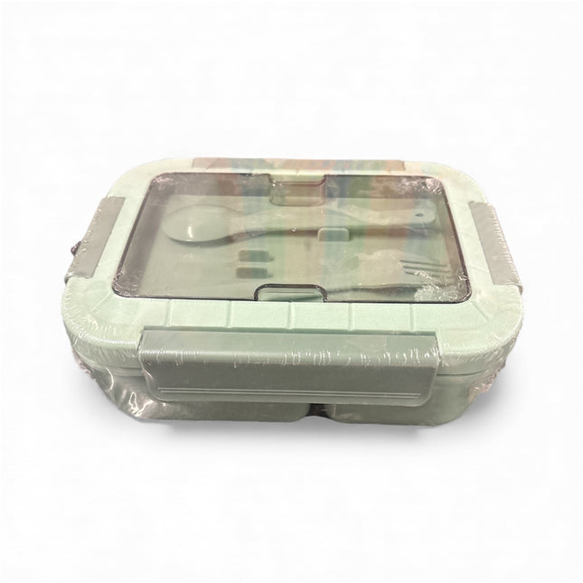 3-Compartment Lunch Box with Spoon & Fork – Green