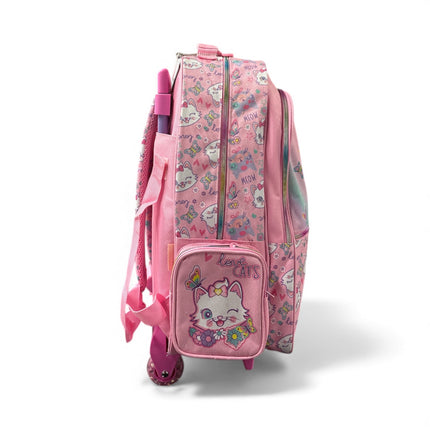 Love Cats Pink Trolley School Bag for Girls – Rolling Backpack