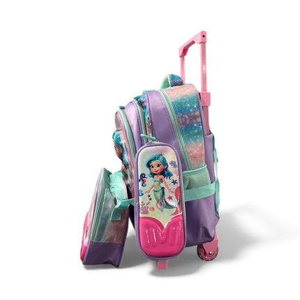 Mermaid Princess 3-in-1 Trolley School Bag Set – Rolling Backpack with Lunch & Pencil Bag