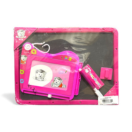 Doctor Bear Double Drawing Board Set – Magnetic & Whiteboard Combo (Pink)