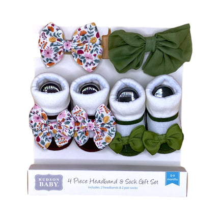 Hudson Baby 4 Piece Headband & Booties Gift Set 0 To 9 Months