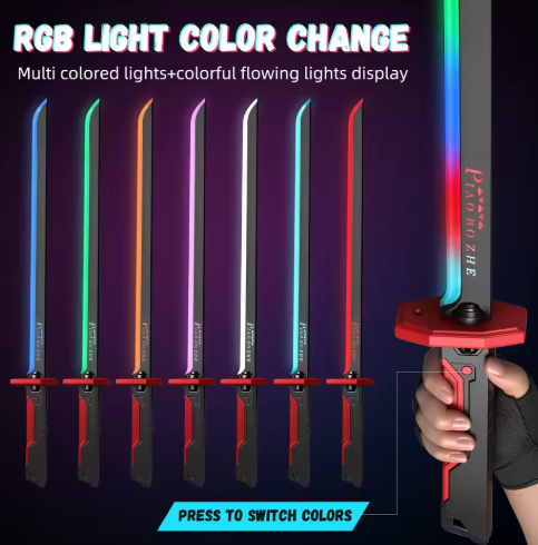 RGB LED Light-Up Toy Sword – Rechargeable Color Changing Action Saber