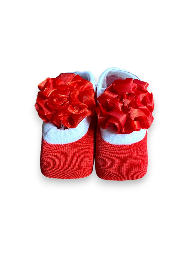 BABY SOCKS BOOTIES RED FLOWER
