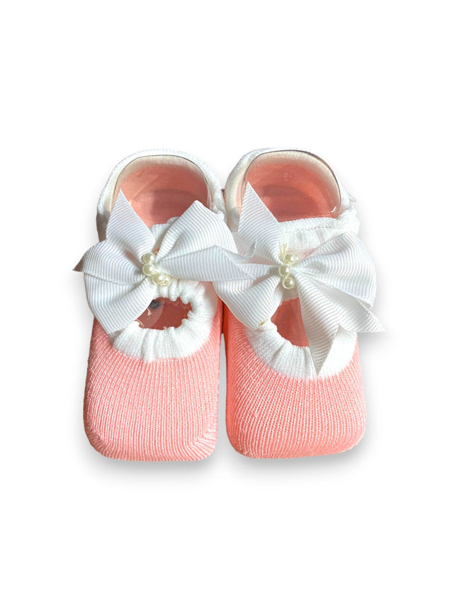BABY SOCKS BOOTIES PINK WHITE BOW