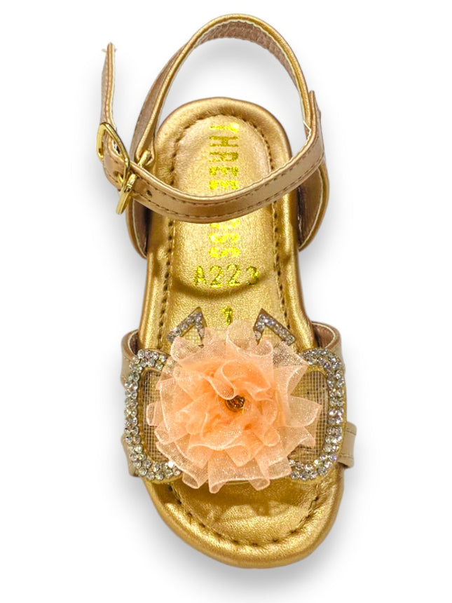 GIRLS SANDALS GOLDEN PINK FLOWER GR-35