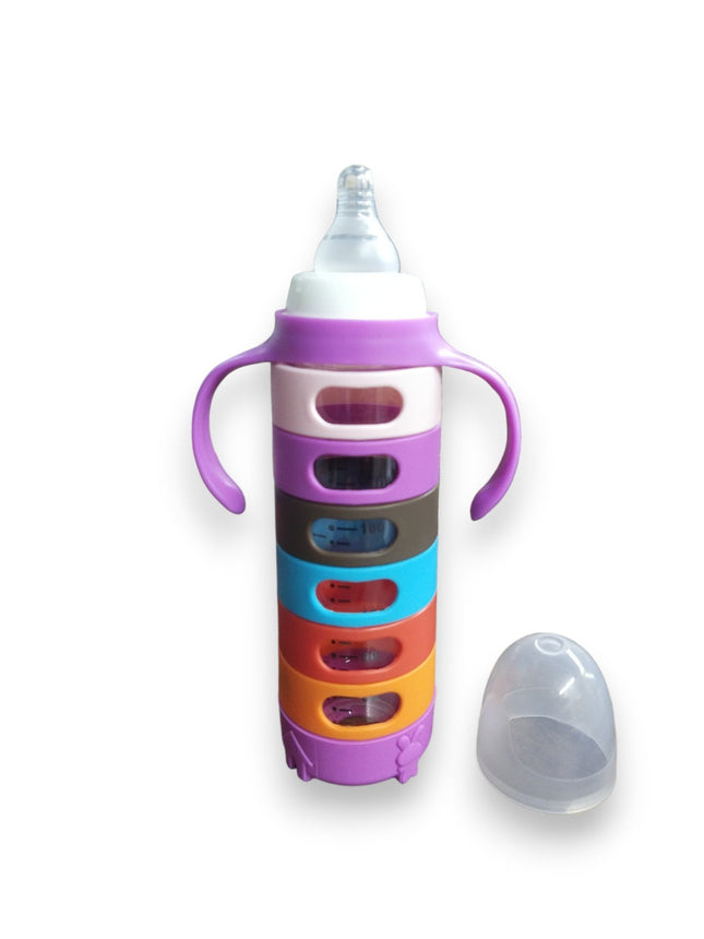 PRETTY BABY GLASS FEEDER WITH SILICONE MULTI COVER 240ML PURPLE