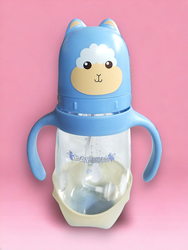 BABISIL BABY GLASS FEEDER WIDE NECK 300 ML BLUE