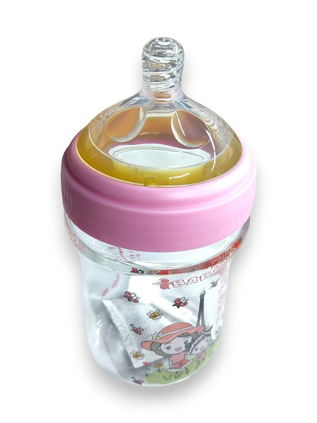 BABISIL BABY GLASS FEEDER WIDE NECK 180 ML PINK N