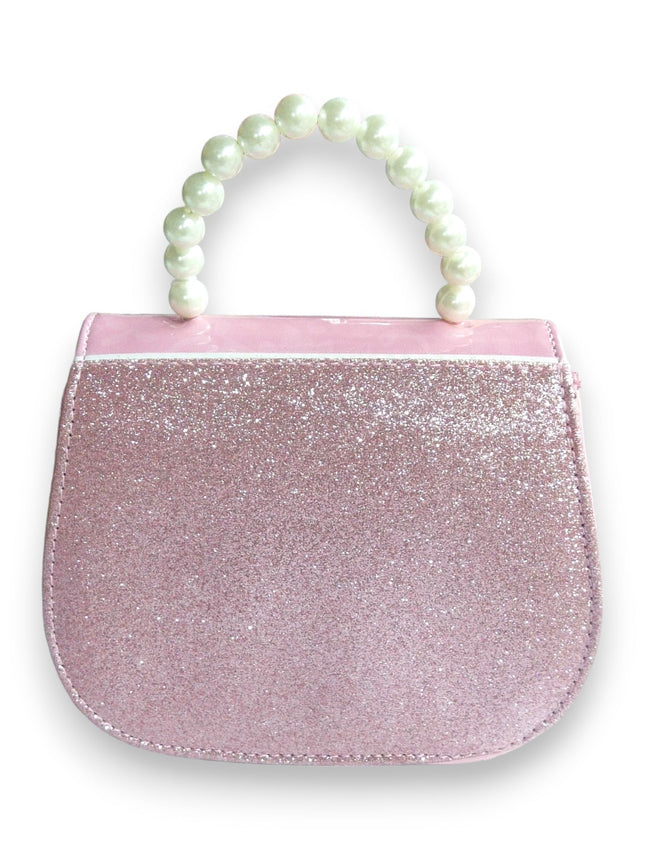 GIRLS FASHION HANDBAG  PERLS PINK PRINCESS GLITTER BACK