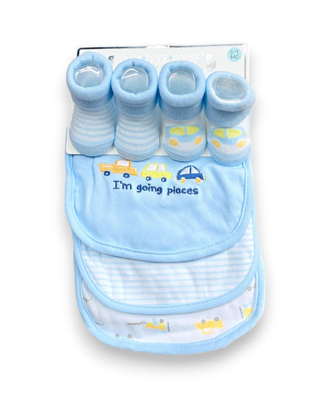 DUCK DUCK GOOSE BABY BIB AND SOCK SET PACK OF 5 I'M GOING PLACES