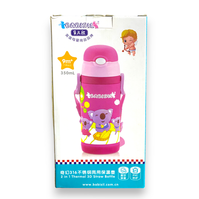 BABISIL 2 IN 1 THERMAL 3D STRAW BOTTLE PINK 350ML