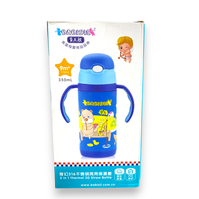 BABISIL 2 IN 1 THERMAL 3D STRAW BOTTLE BLUE 350ML