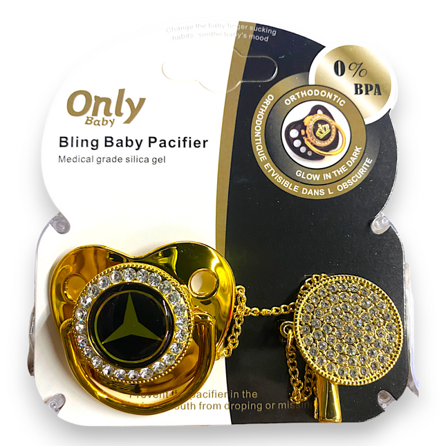 ONLY BABY BLING PACIFIER WITH CHAIN HOLDER BLACK GOLDEN MERCEDES