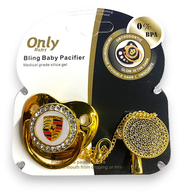 ONLY BABY BLING PACIFIER WITH CHAIN HOLDER  GOLDEN PORCHSE