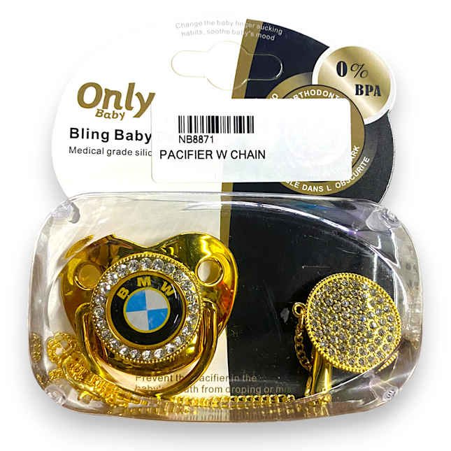 ONLY BABY BLING PACIFIER WITH CHAIN HOLDER  GOLDEN BMW